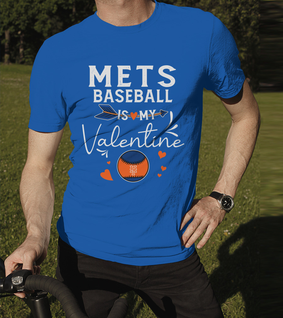 Mets Baseball Is My Valentine Orange Blue Hearts And Baseball T-Shirt