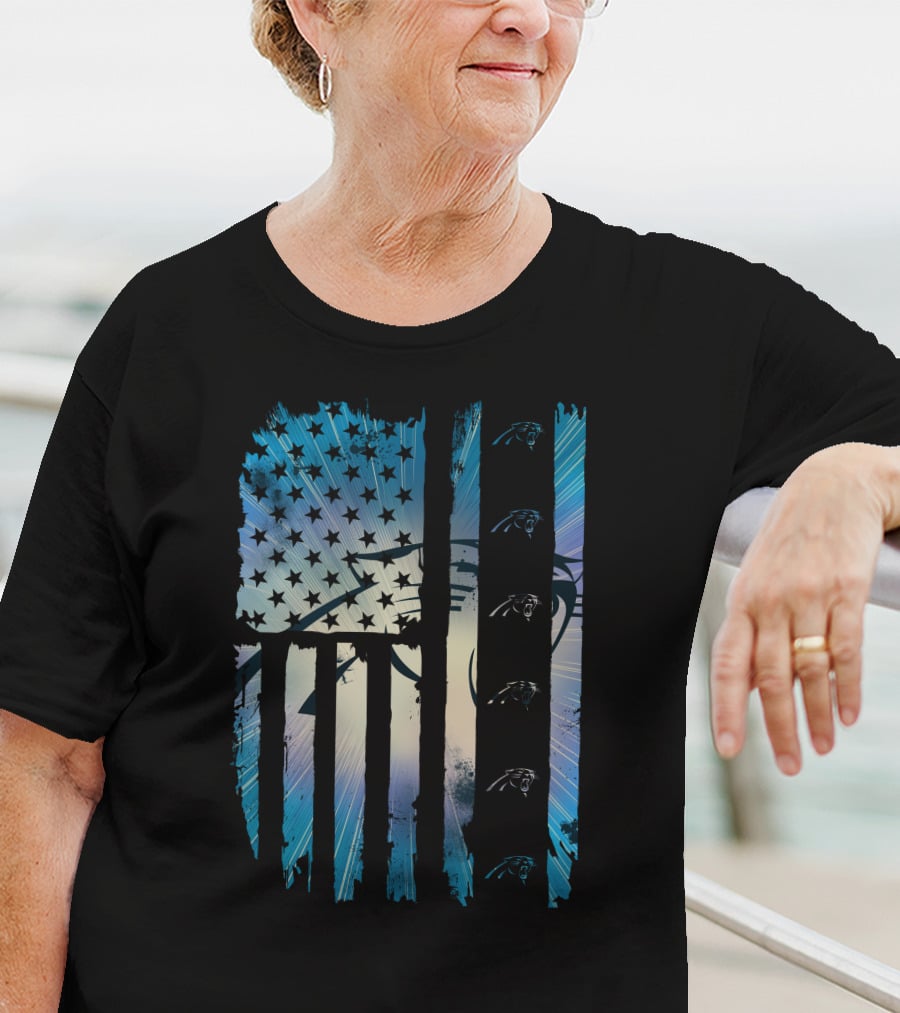 Carolina Panthers American Flag Distressed Stripes T-Shirt