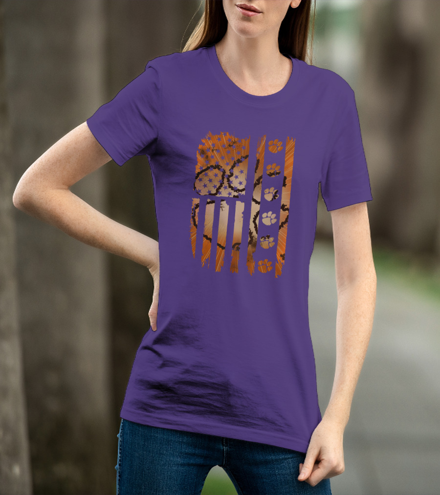 Clemson Tigers Paw Print American Flag T-Shirt
