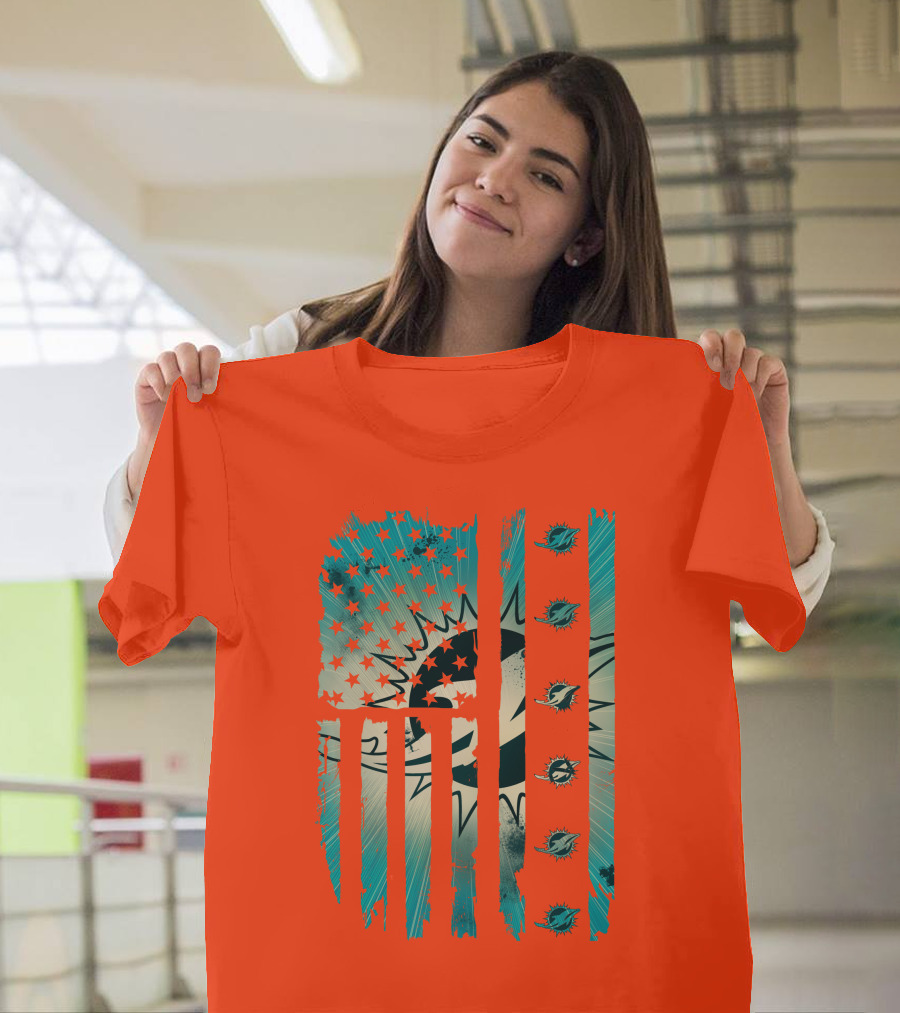Miami Dolphins American Flag Aqua And Stars T-Shirt