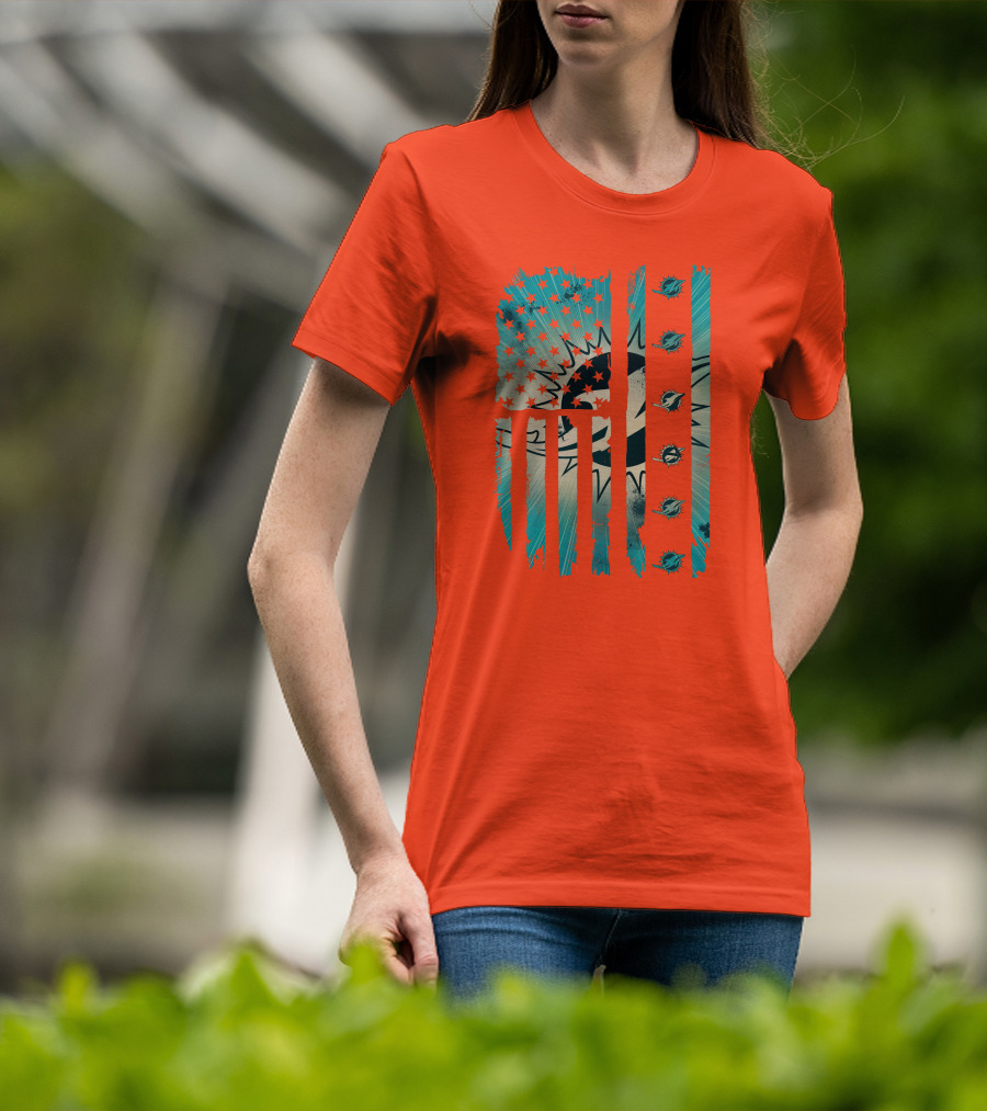 Miami Dolphins American Flag Aqua And Stars T-Shirt