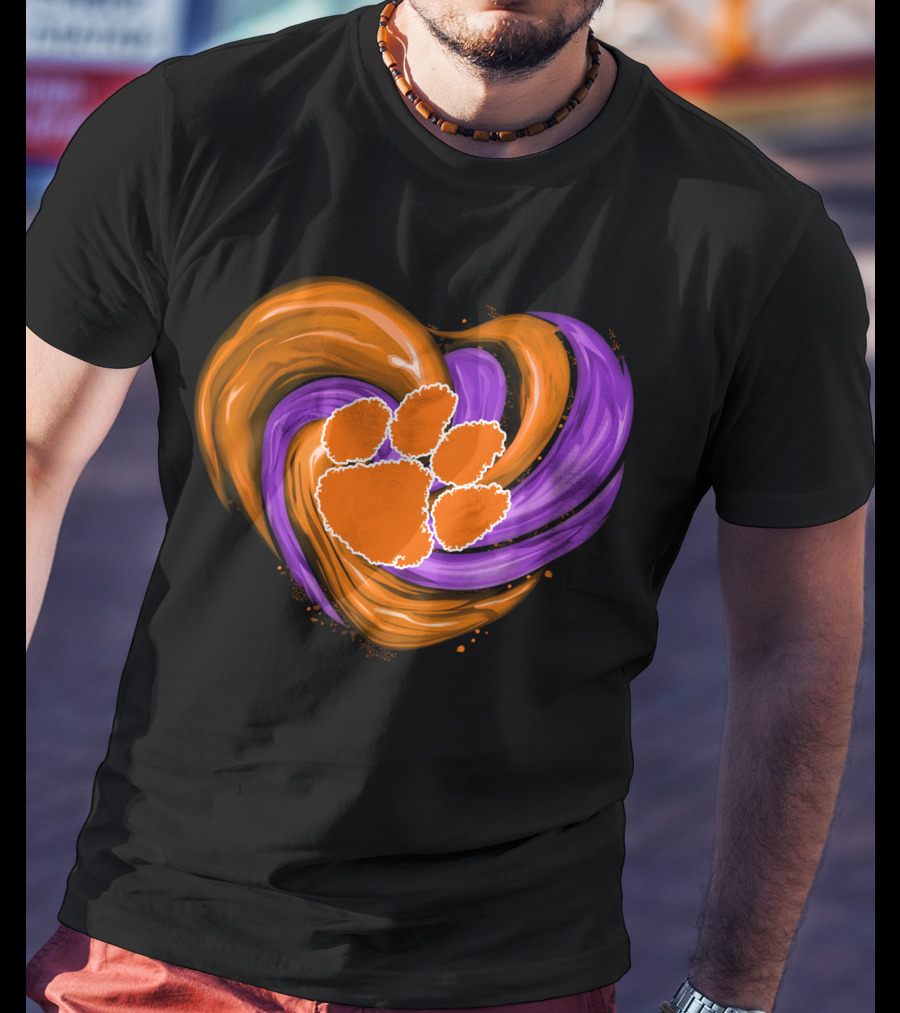 Clemson Tigers Paw Print Tornado Heart T-Shirt