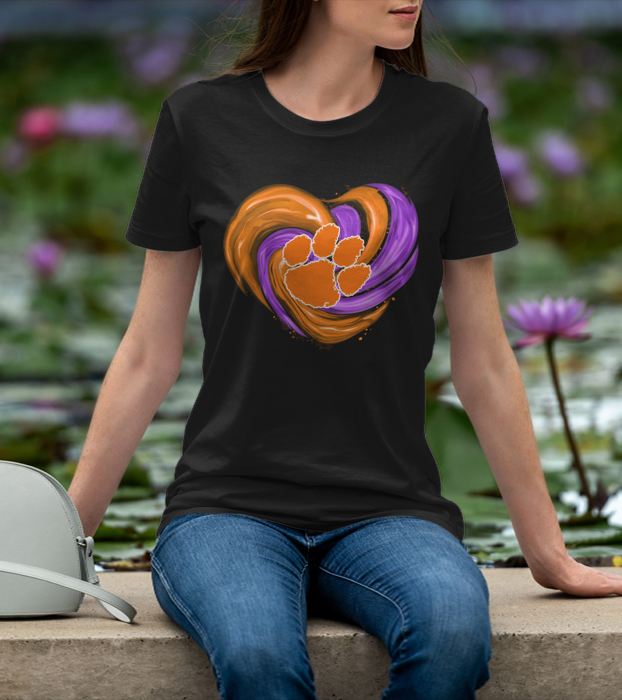 Clemson Tigers Paw Print Tornado Heart T-Shirt