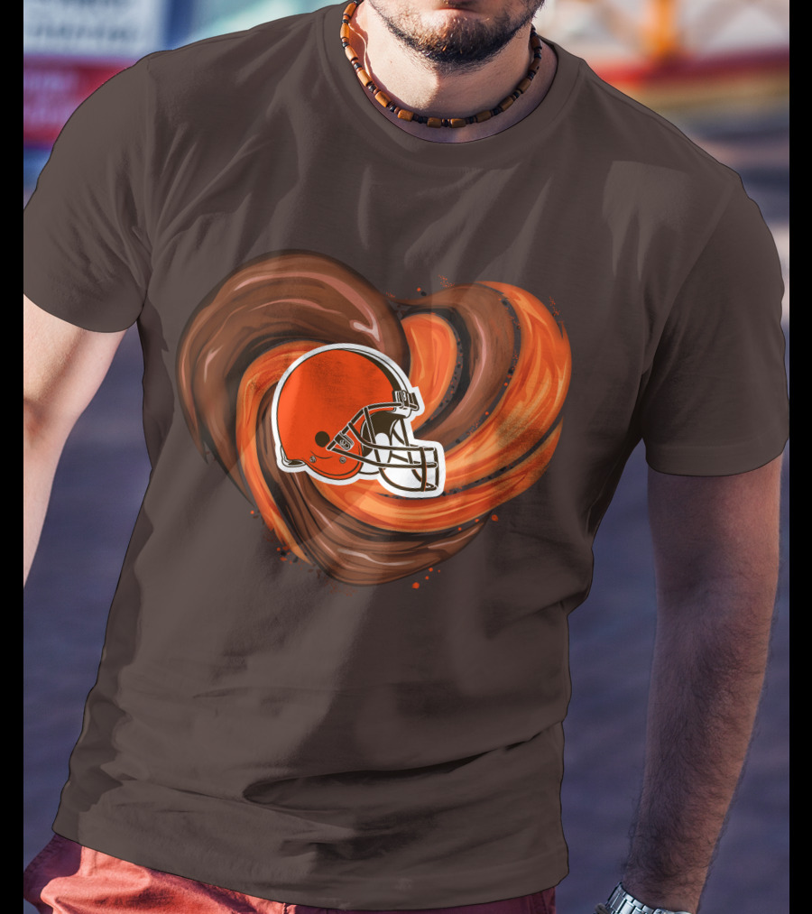 Cleveland Browns Football Helmet Tornado Heart T-Shirt