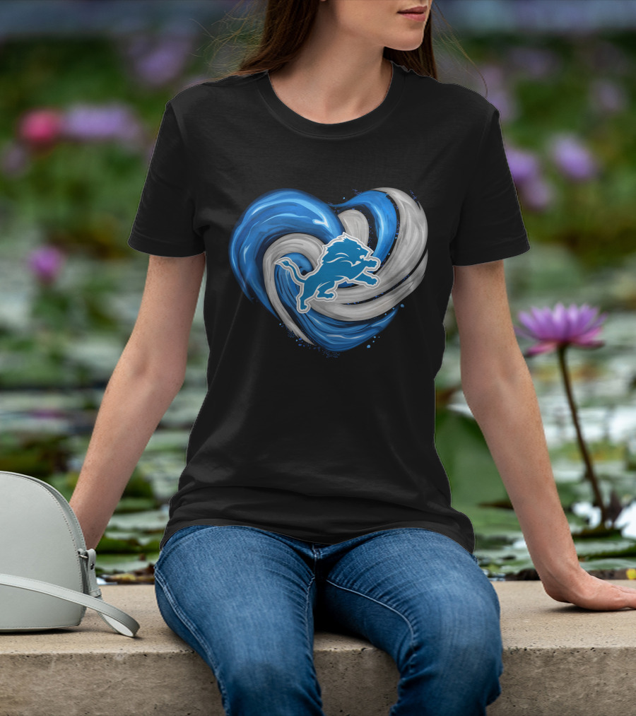 Detroit Lions Blue And Silver Swirling Heart T-Shirt