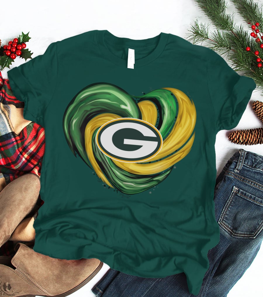 Green Bay Packers Heart Logo Swirl Tornado T-Shirt