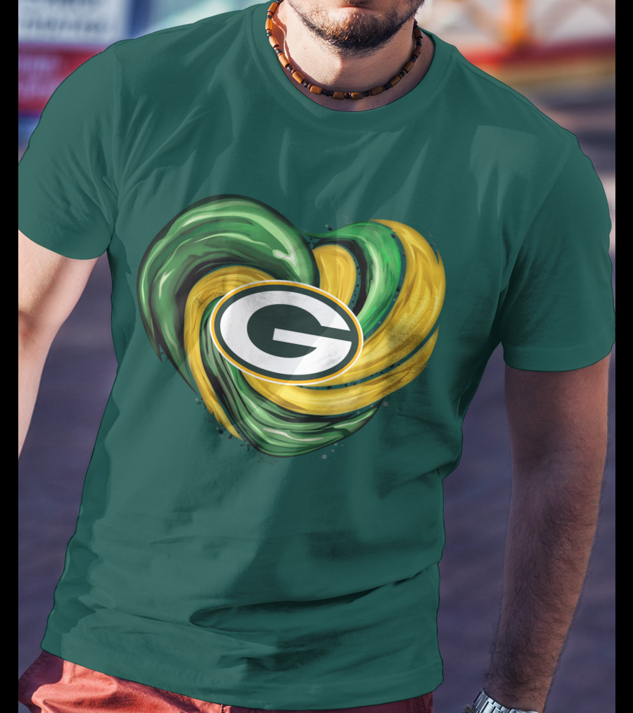 Green Bay Packers Heart Logo Swirl Tornado T-Shirt