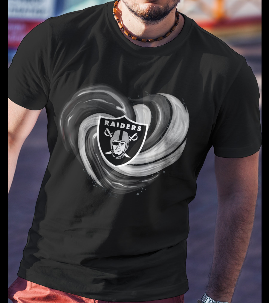 Las Vegas Raiders Heart Design With Logo In Black And White Swirl T-Shirt