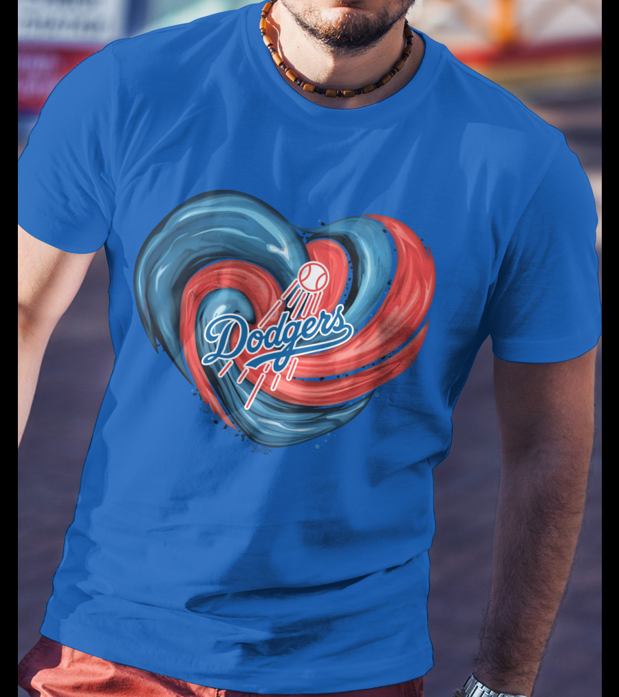 Dodgers Tornado Heart Blue Red Swirl Baseball T-Shirt
