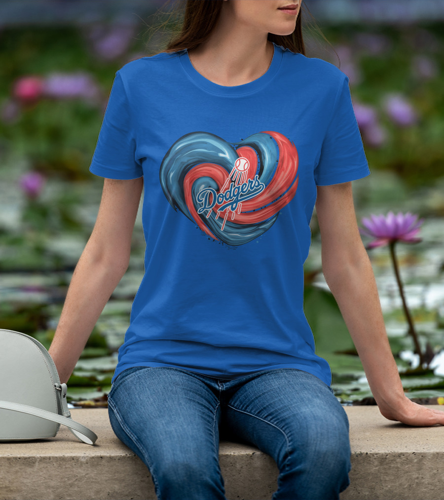 Dodgers Tornado Heart Blue Red Swirl Baseball T-Shirt