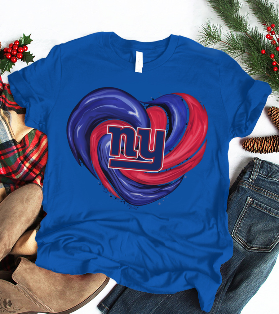 New York Giants Tornado Heart NY Logo Blue Red Swirl T-Shirt