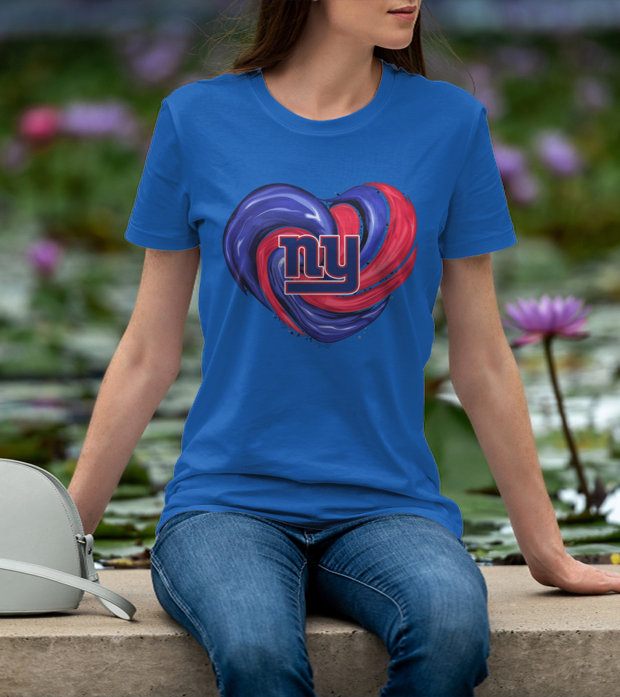 New York Giants Tornado Heart NY Logo Blue Red Swirl T-Shirt