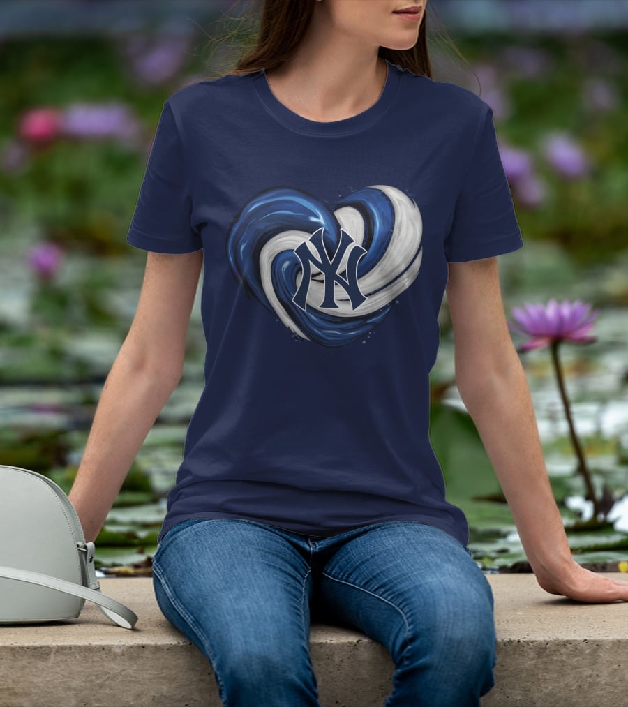 New York Yankees Heart Logo In Blue And White Swirl T-Shirt