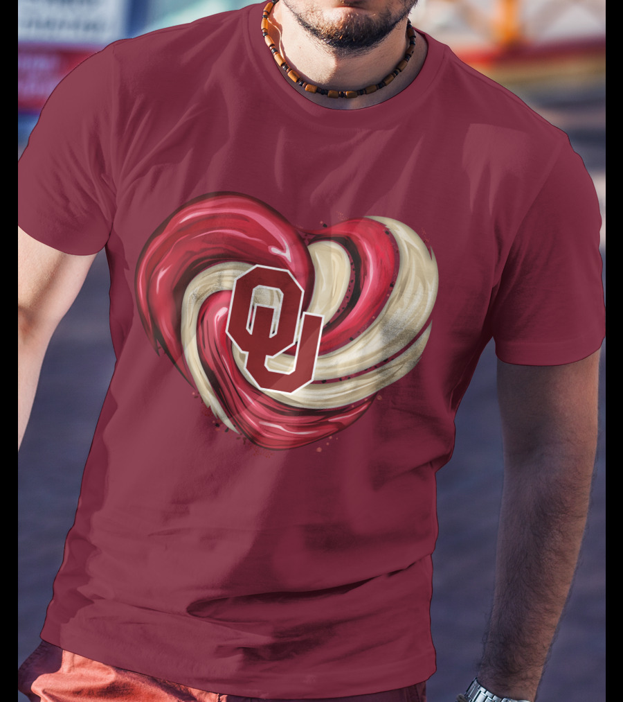 OU Red Gold Heart Tornado T-Shirt