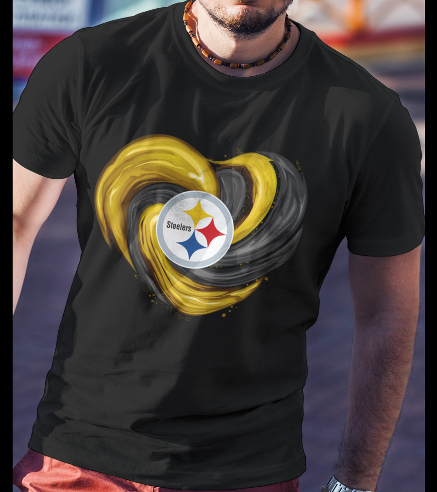 Steelers Tornado Heart Black And Gold Swirl T-Shirt