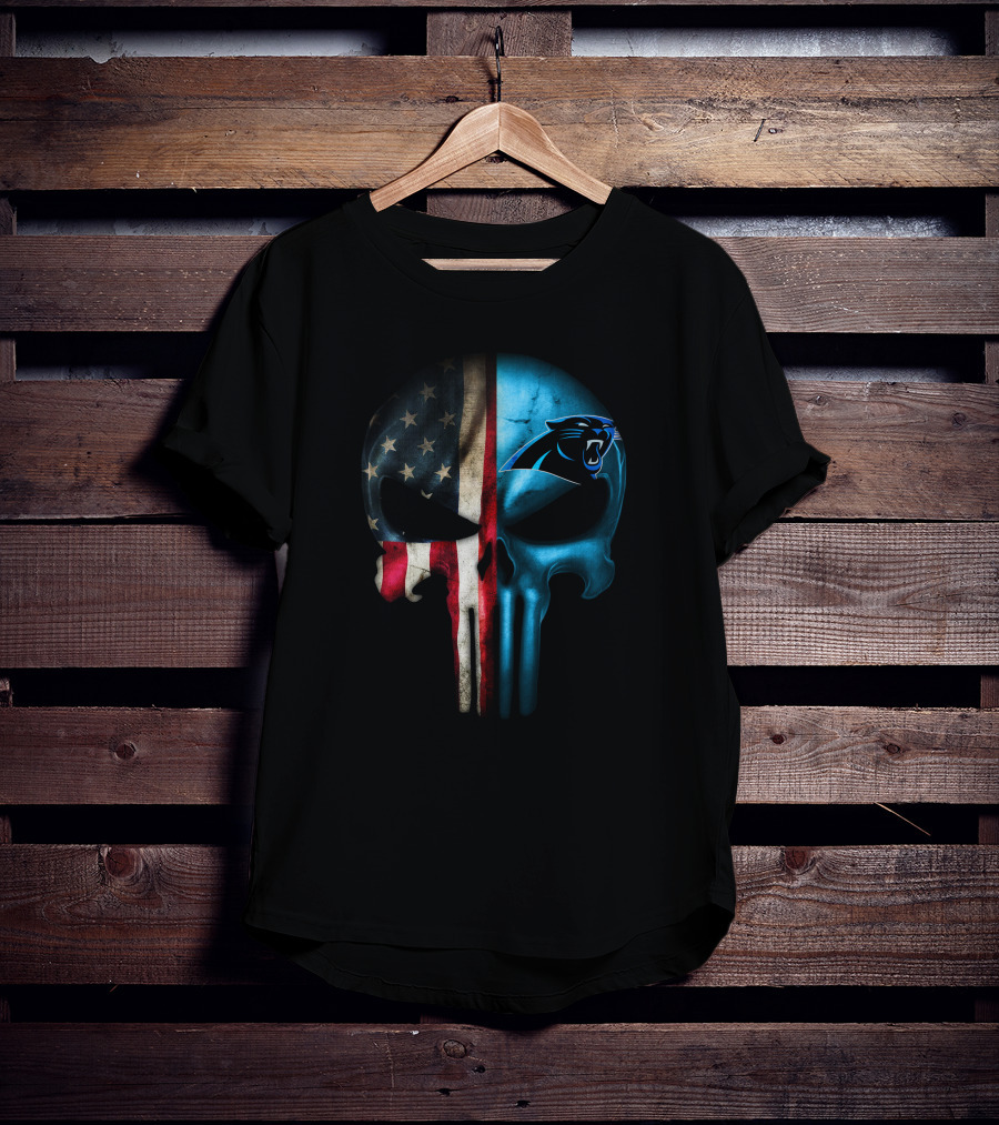 American Flag Punisher Skull Carolina Panthers T-Shirt