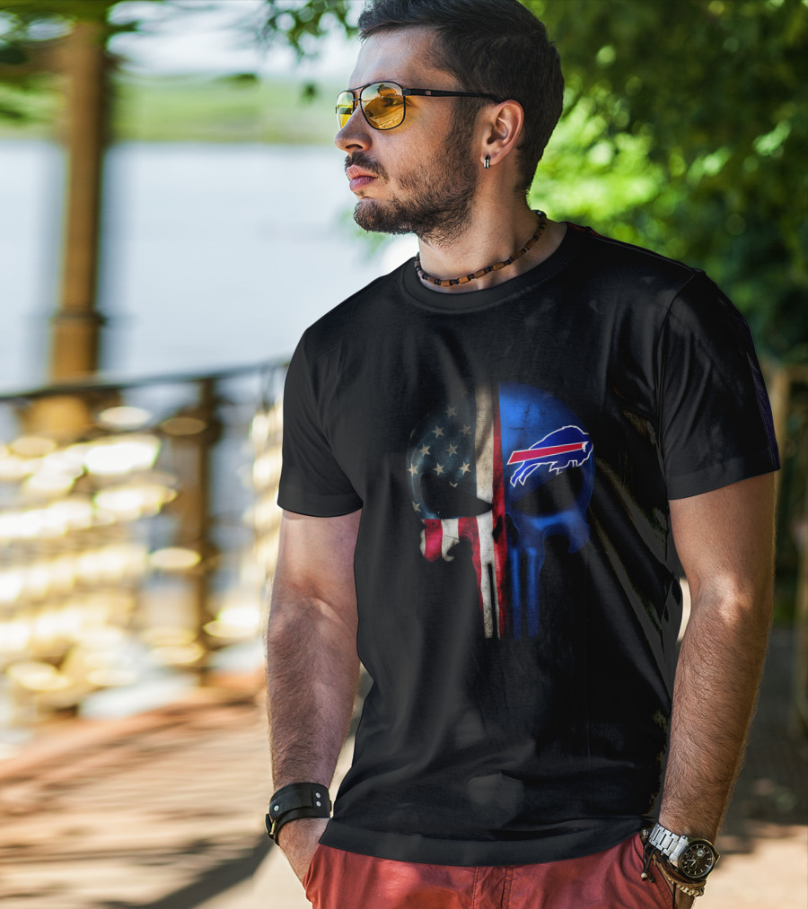 Buffalo Bills American Flag Punisher Skull T-Shirt