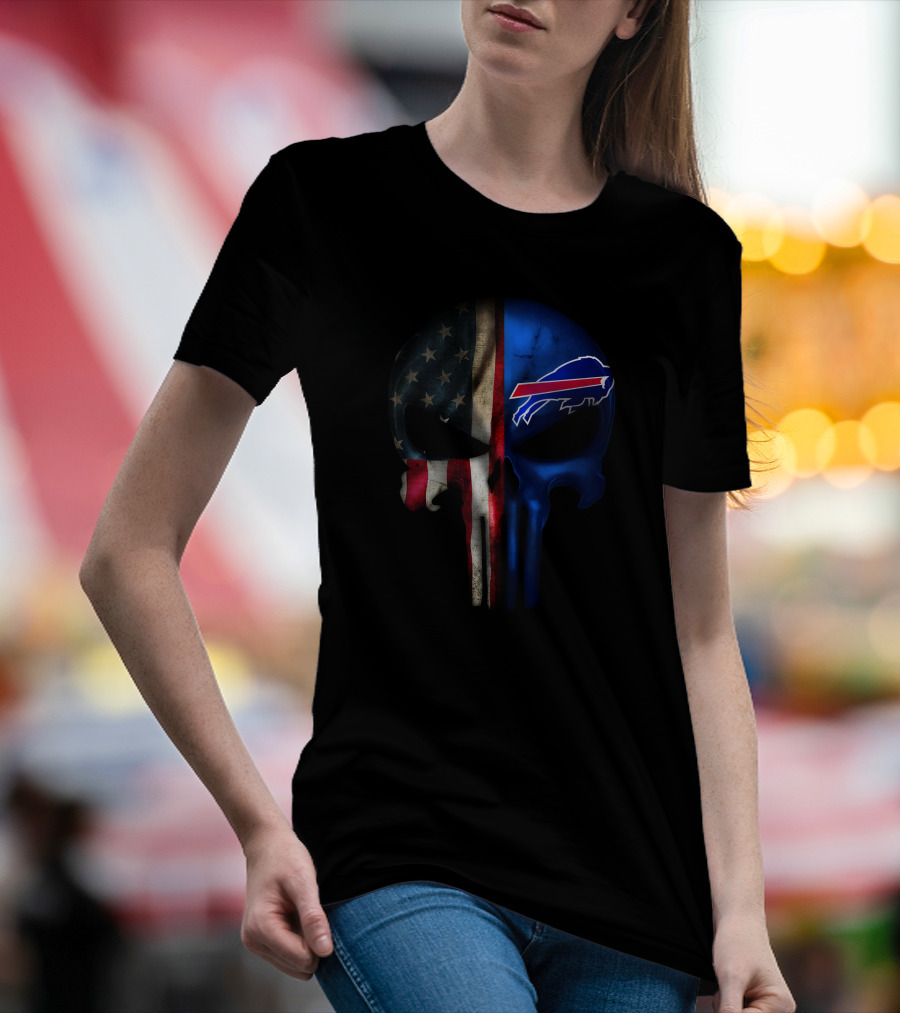 Buffalo Bills American Flag Punisher Skull T-Shirt