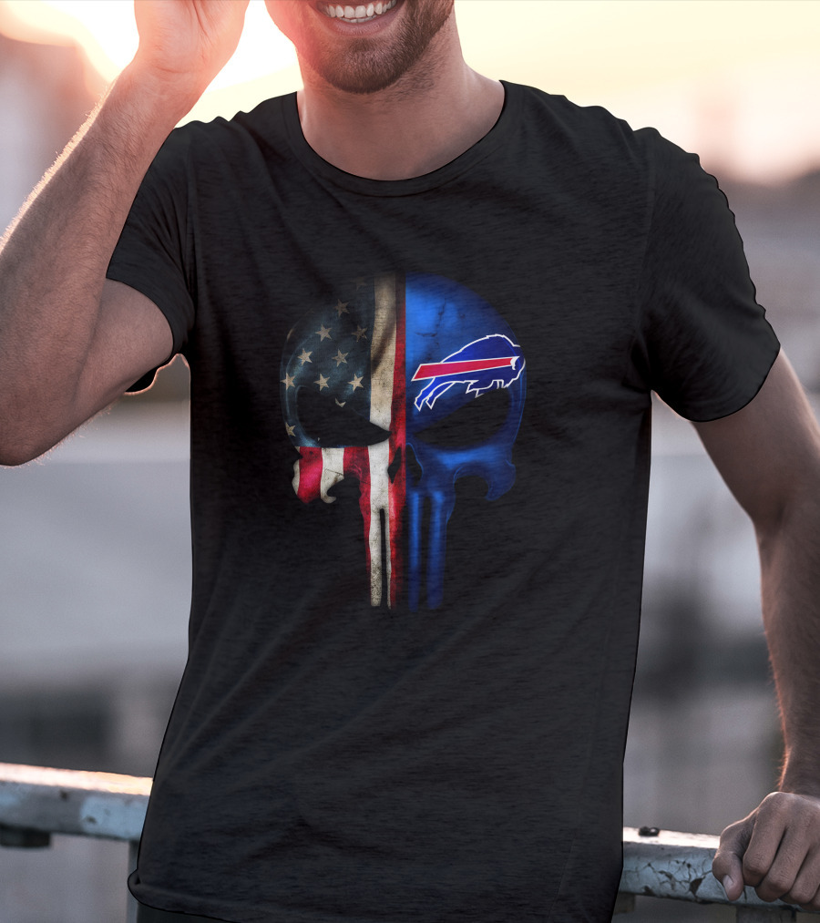 The Punisher Skull American Flag Buffalo Bills T-Shirt