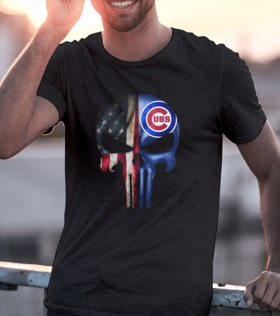 Chicago Cubs Punisher Skull American Flag T-Shirt