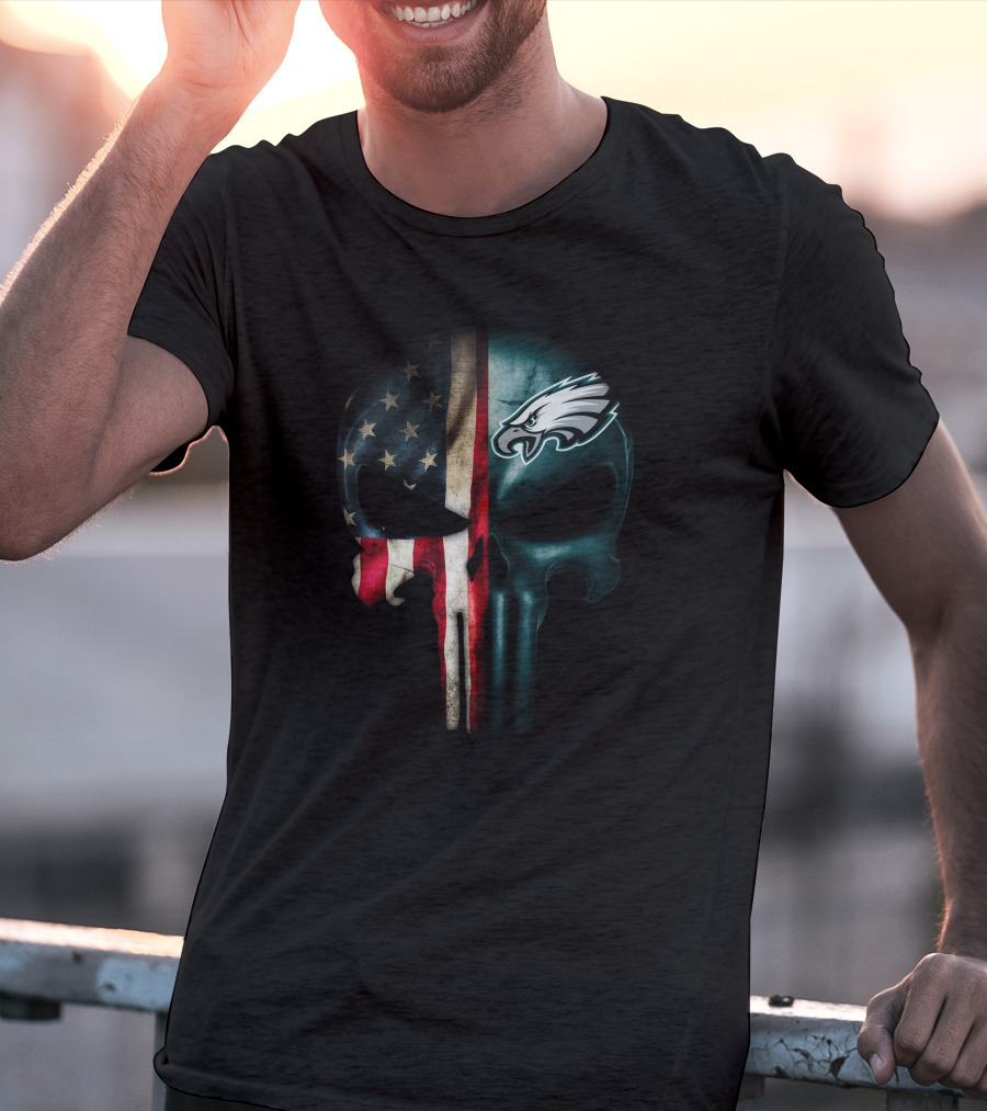 American Flag Punisher Skull Philadelphia Eagles T-Shirt