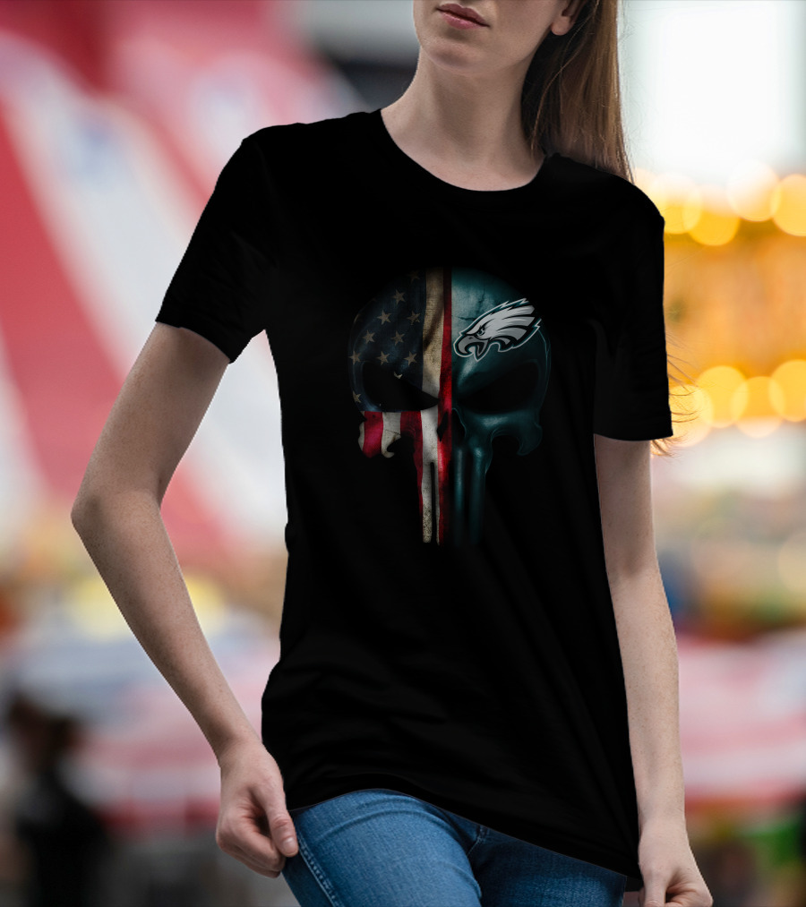 American Flag Punisher Skull Philadelphia Eagles T-Shirt