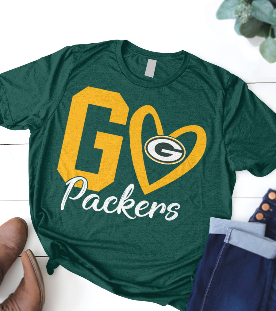 Go Packers Heart Logo Green Bay Enthusiasm T-Shirt