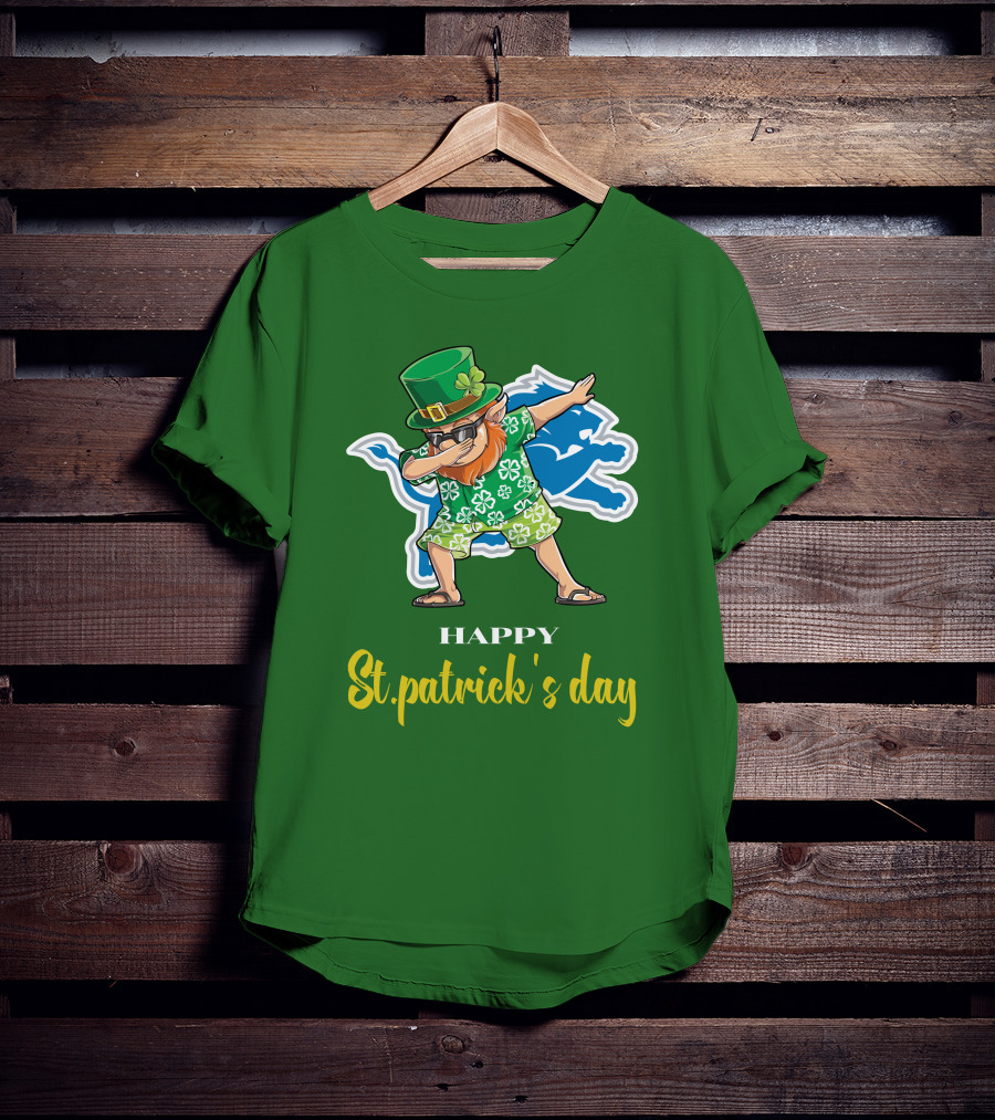 Happy St. Patrick's Day Dabbing Leprechaun Detroit Lions T-Shirt
