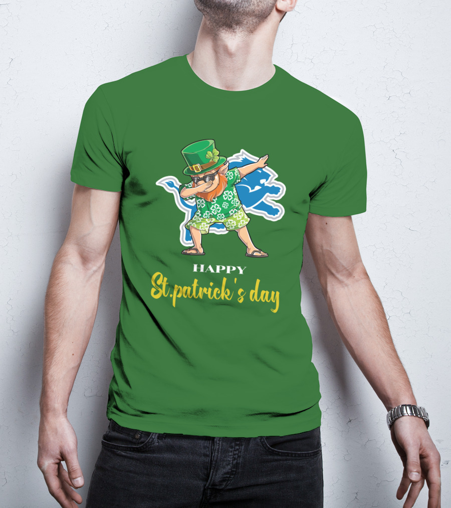 Happy St. Patrick's Day Dabbing Leprechaun Detroit Lions T-Shirt