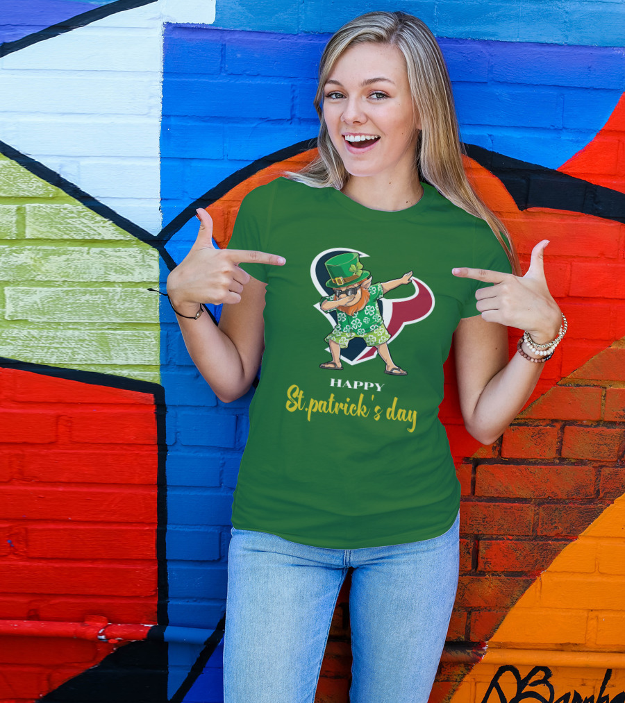 Houston Texans Happy St. Patrick's Day Dabbing Leprechaun T-Shirt