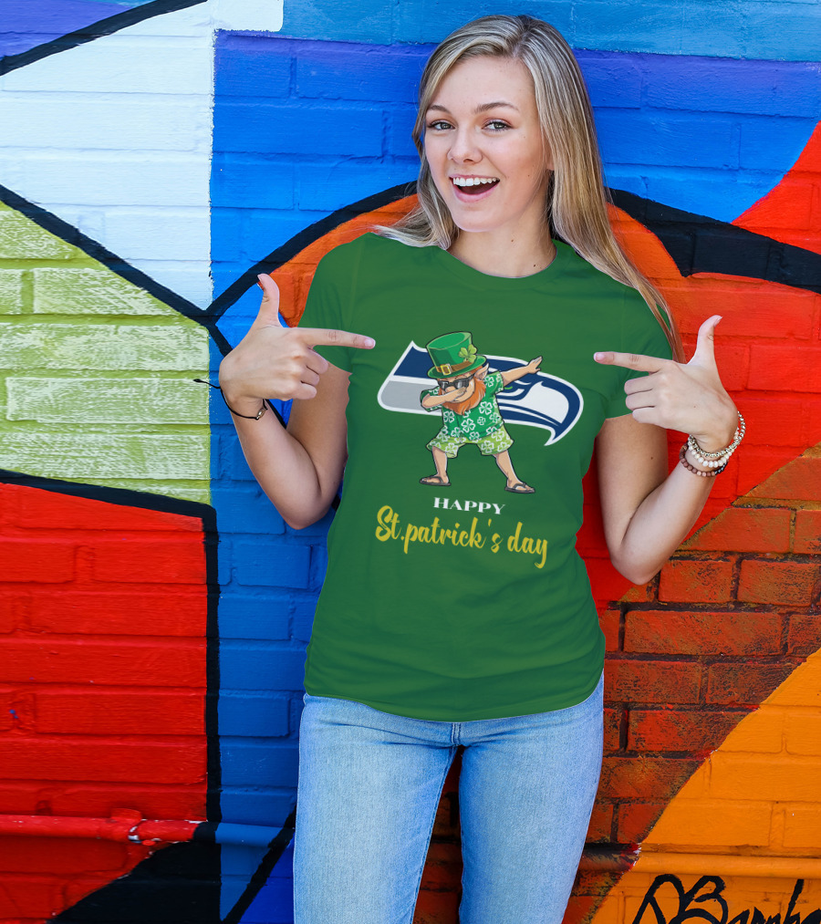 Seattle Seahawks Happy St. Patrick's Day Dabbing Leprechaun T-Shirt