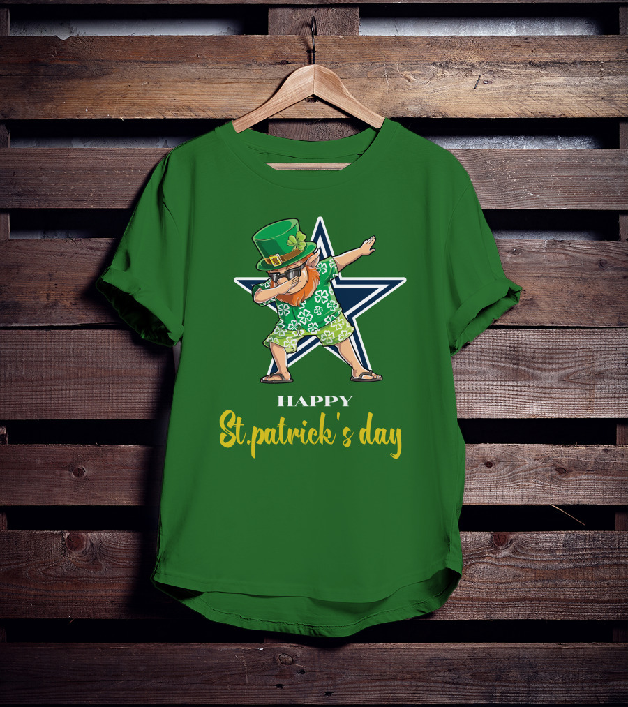 Happy St. Patrick's Day Dallas Cowboys Leprechaun Dabbing T-Shirt