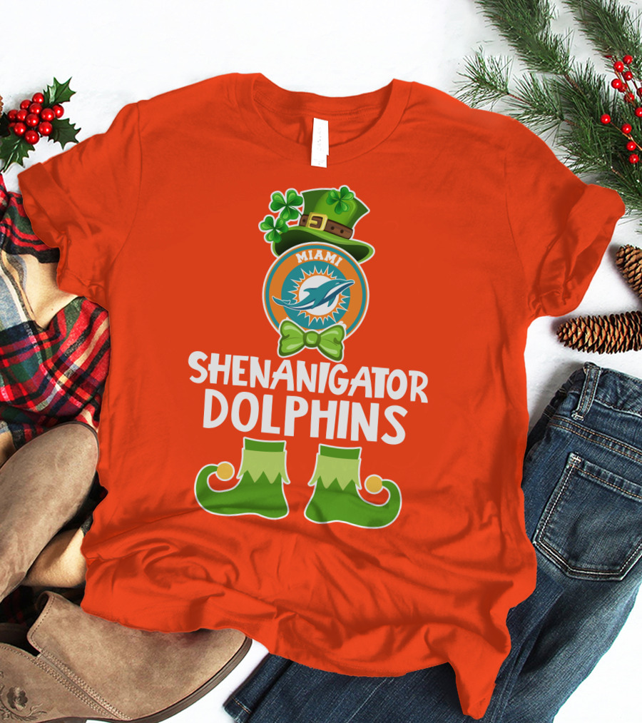Shenanigator Miami Dolphins St. Patrick's Day Funny Leprechaun T-Shirt
