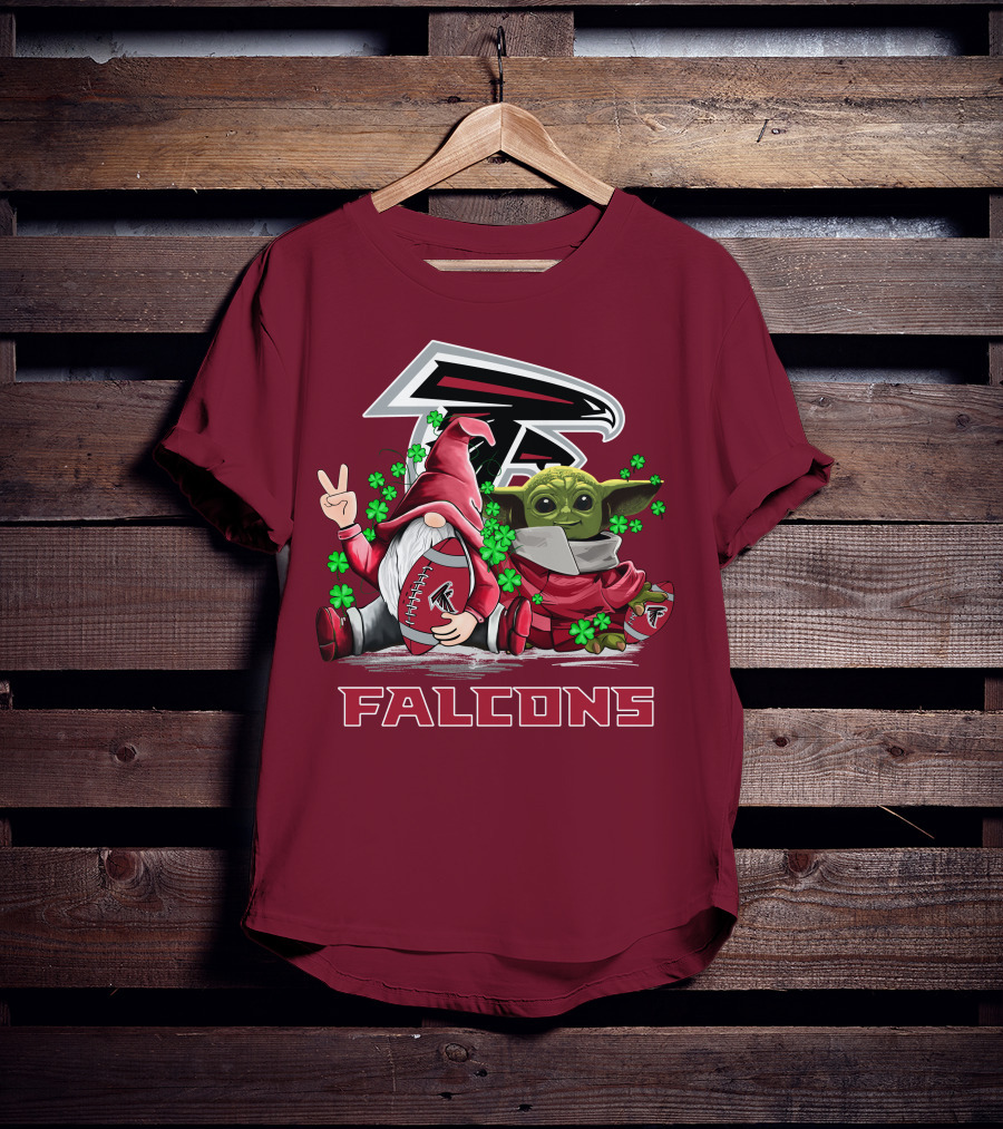 Leprechauns Gnomes Baby Yoda Hug Atlanta Falcons Shamrock Football T-Shirt