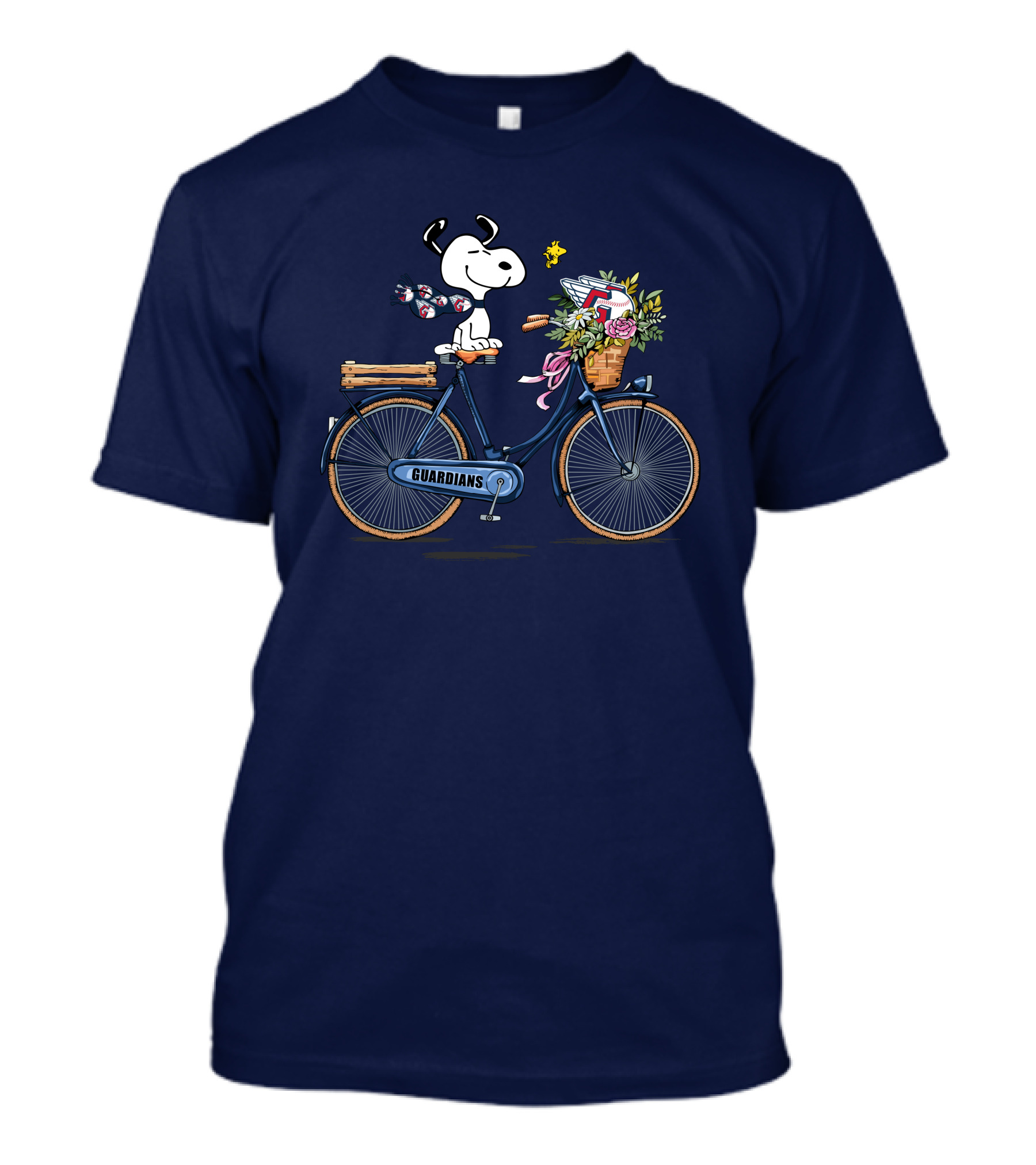 Cleveland Guardians Snoopy Riding Bicycle With Flowers And Baseball Bow Tie T-Shirt