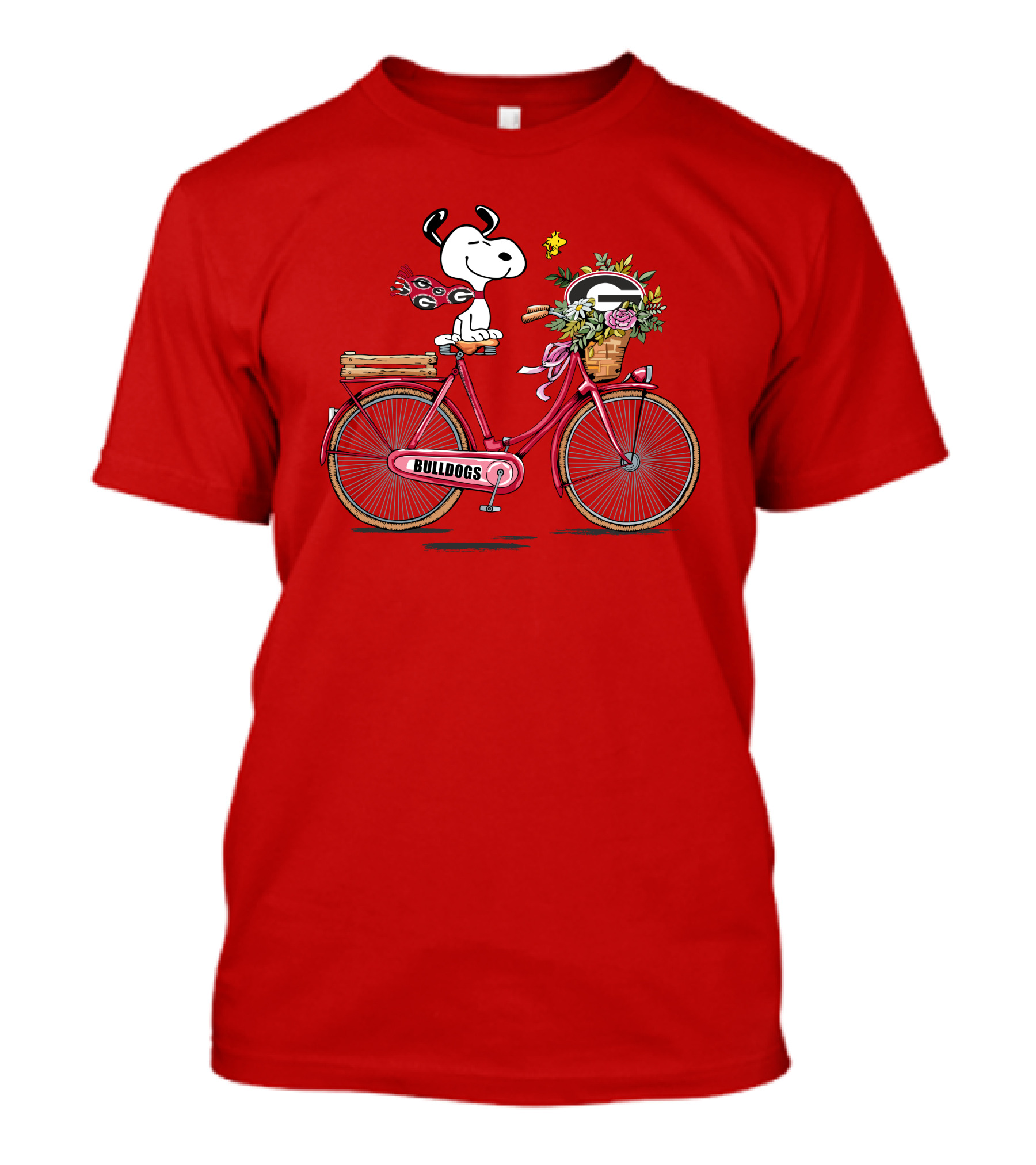 Georgia Bulldogs Snoopy Riding Bike With Flowers T-Shirt