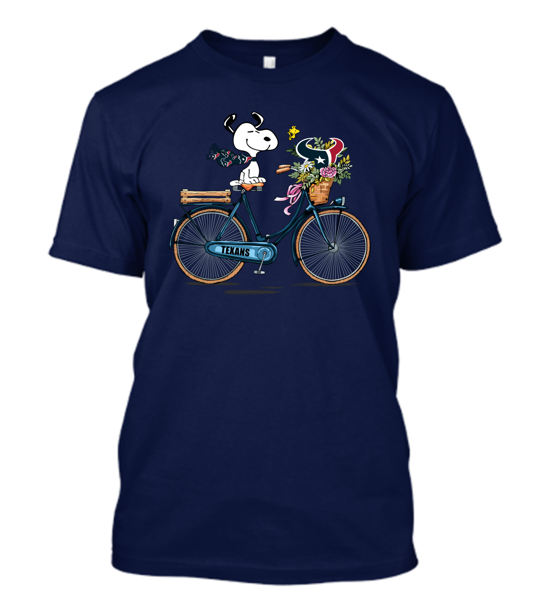 Texans Snoopy Bike Ride With Houston Logo And Flowers T-Shirt