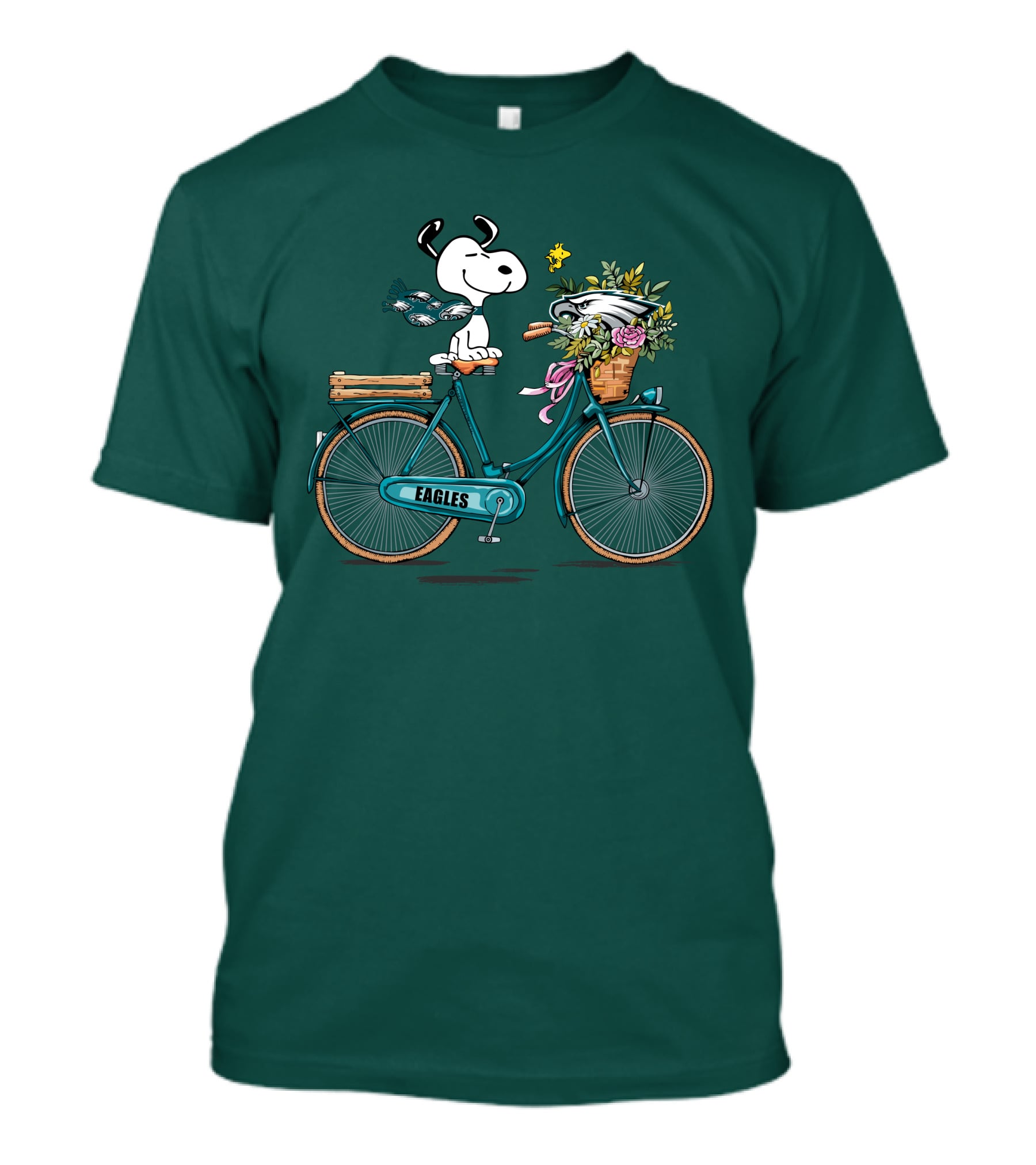Philadelphia Eagles Snoopy Bicycle Flower Basket T-Shirt