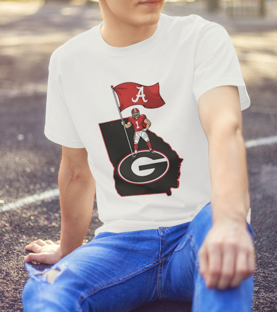 Alabama Crimson Tide Flag Over Georgia Bulldogs Map Football Rivalry T-Shirt