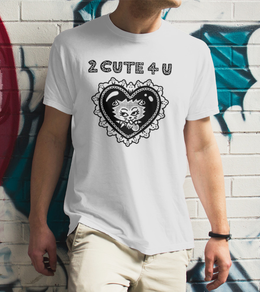 2 Cute 4 U Heart Cat Lovers Aidabloom T-Shirt