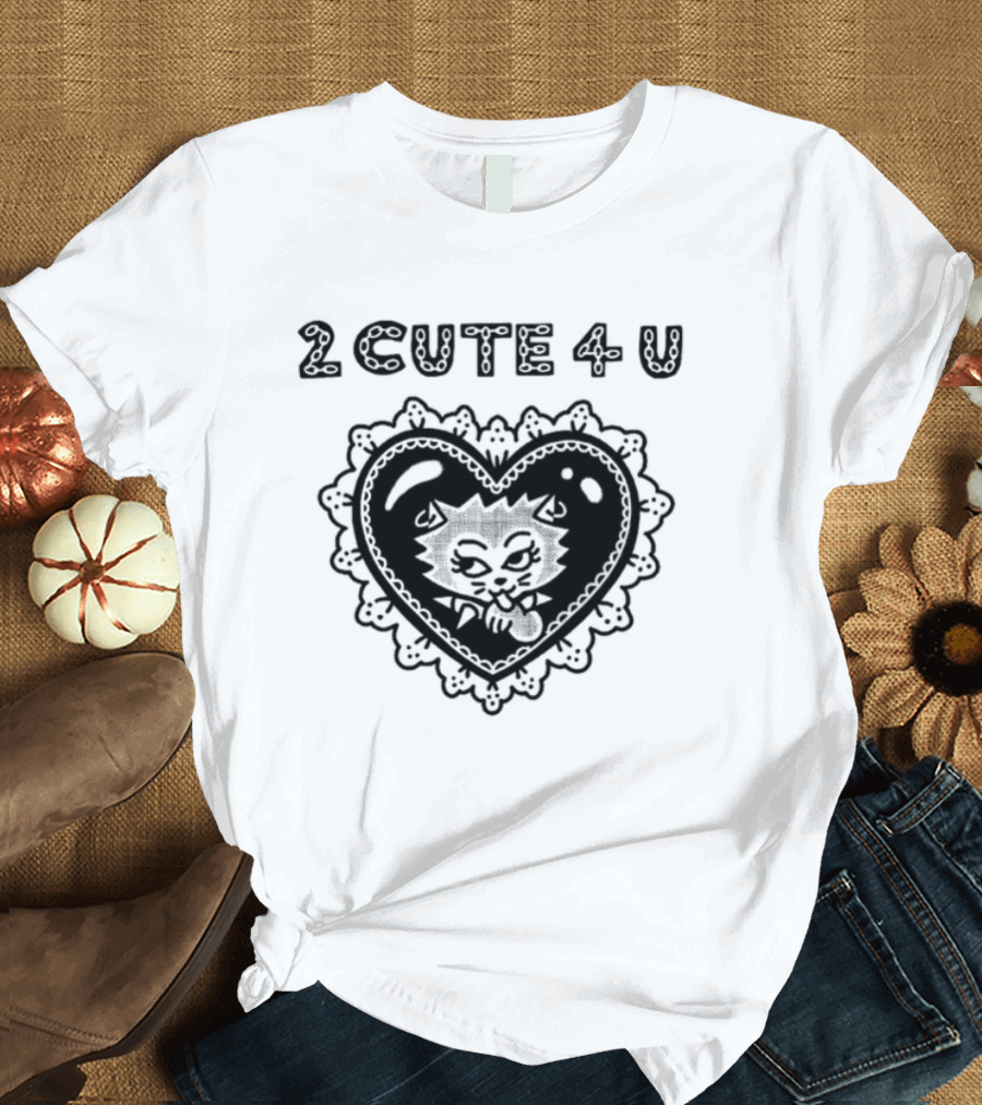 2 Cute 4 U Heart Cat Lovers Aidabloom T-Shirt