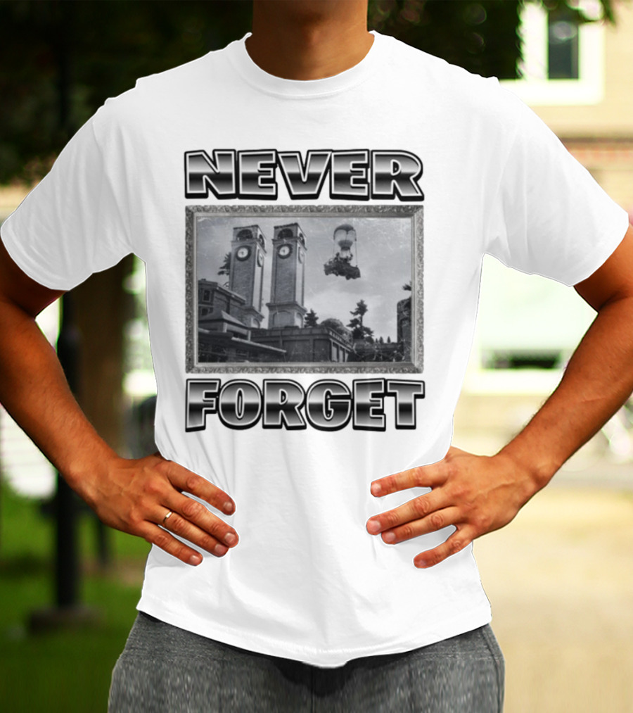 Never Forget Tower Balloon Flight Vintage Photo T-Shirt