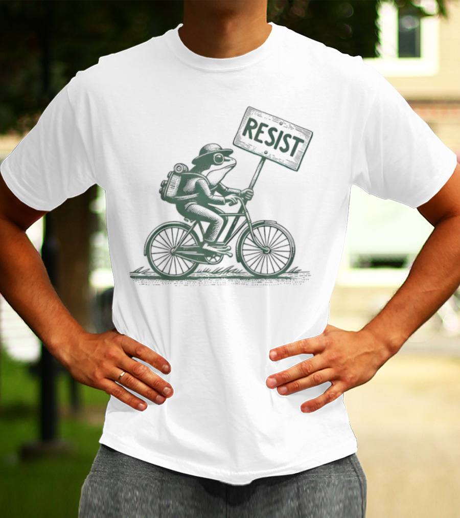 Frog On Bike Resist Portland Protest Vintage Graphic T-Shirt