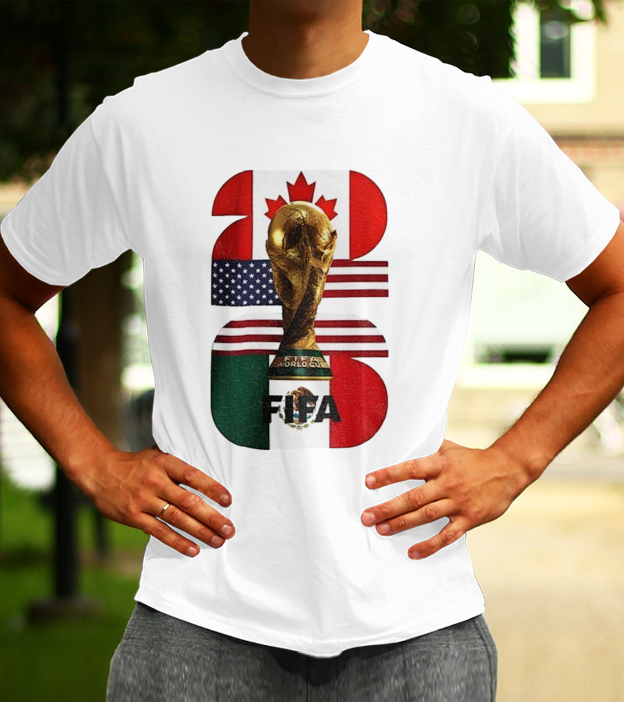 FIFA World Cup 2026 Canada USA Mexico Trophy Flags T-Shirt