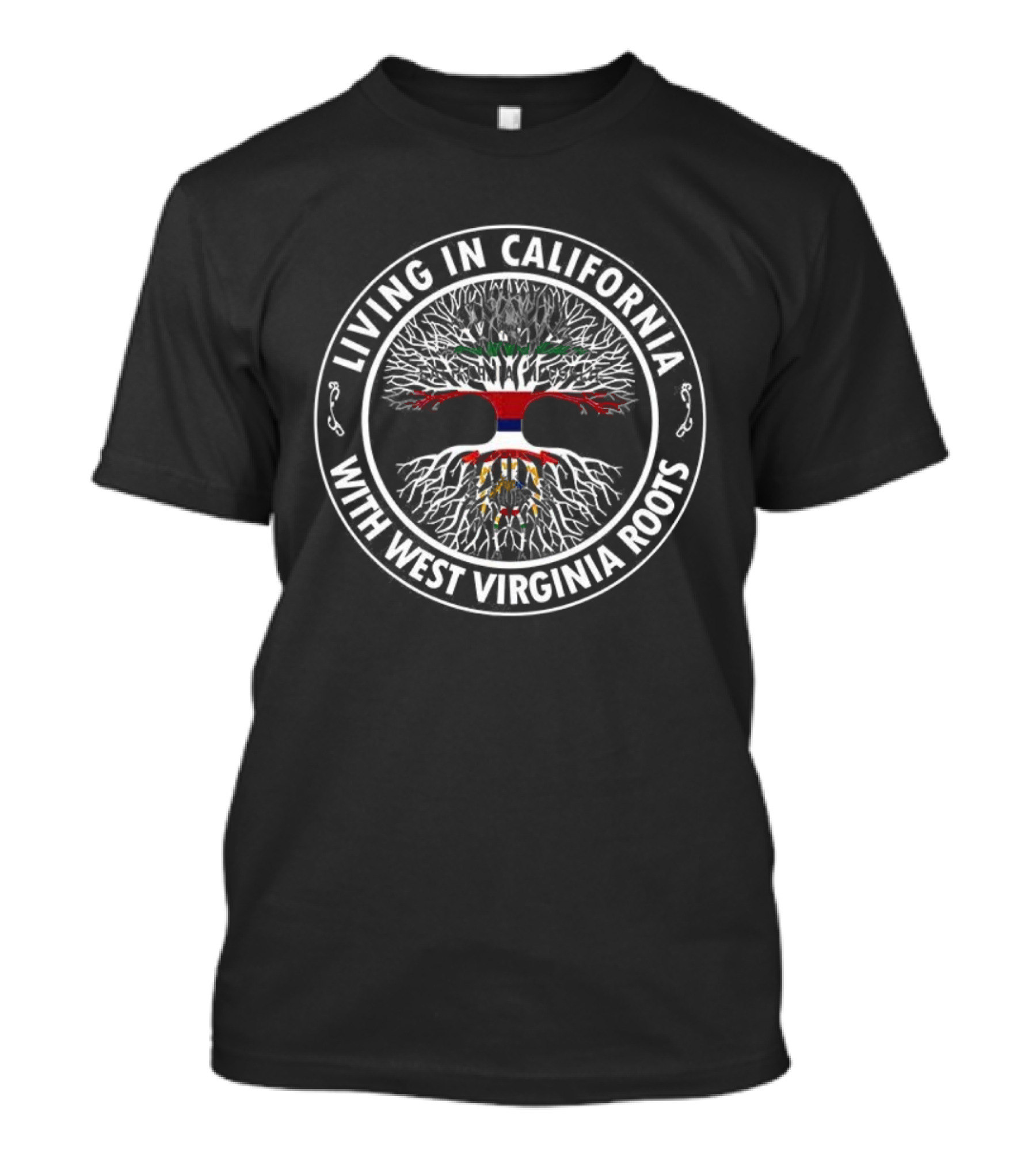 Living In California USA With West Virginia Roots Tree Symbol T-Shirt