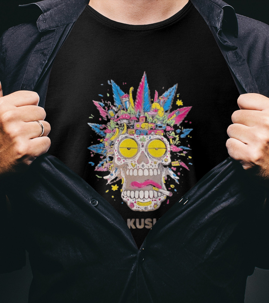 Psychedelic Kush Skull Vibrant Cannabis T-Shirt