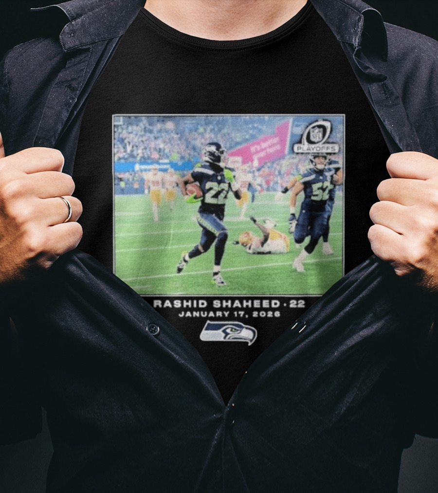 Seahawks Playoffs Rashid Shaheed Jan 17 2026 NFL Action T-Shirt
