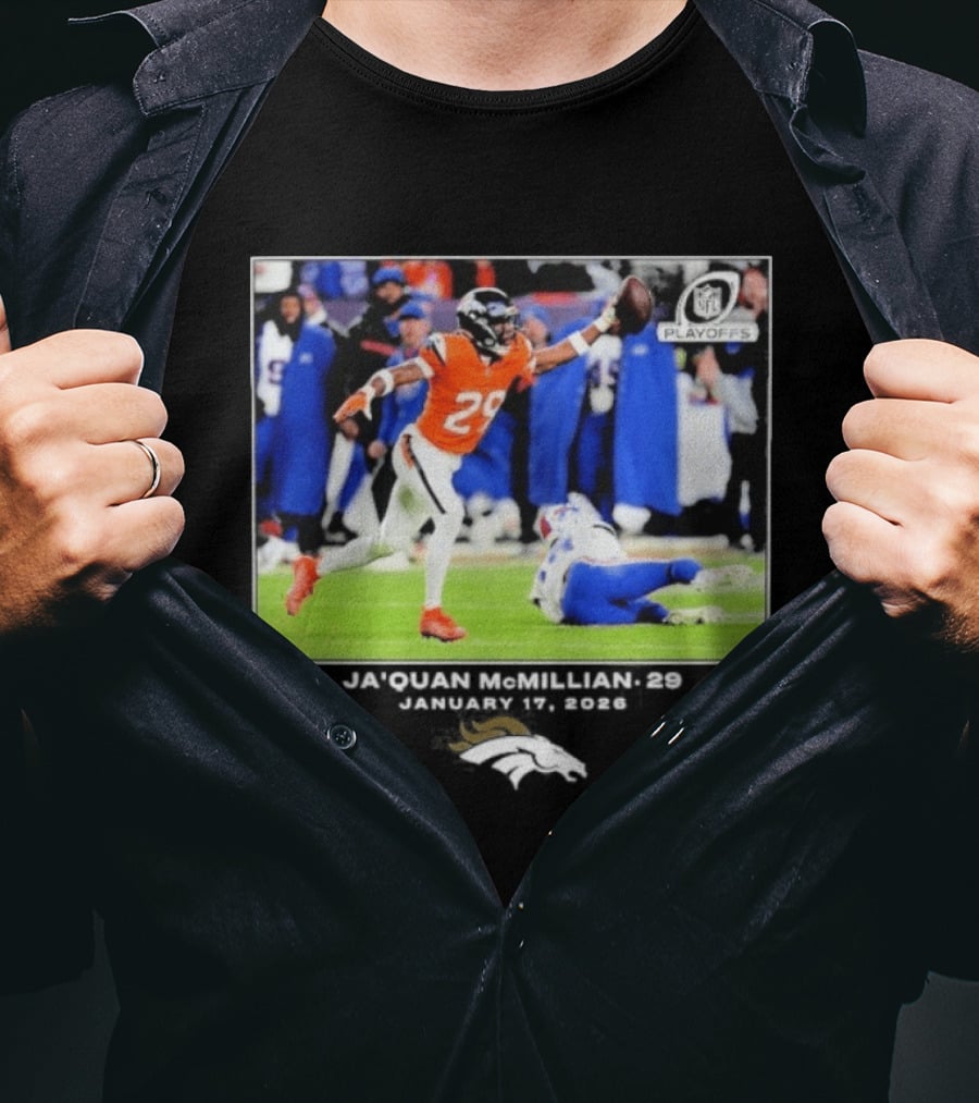 Denver Broncos Playoffs Ja'Quan McMillian 29 Action T-Shirt