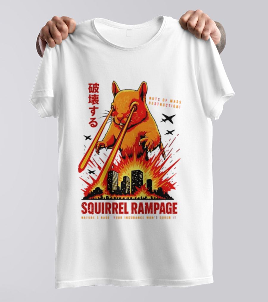 Squirrel Rampage Laser Eyes Skyline Destruction Nuts Of Mass Destruction T-Shirt