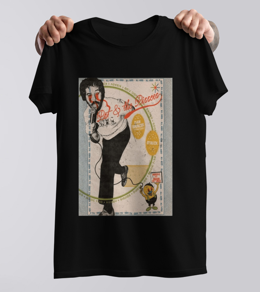 Pat & The Pissers Dan Spencer Struck March 2 All Ages Square Cat Vinyl Concert T-Shirt